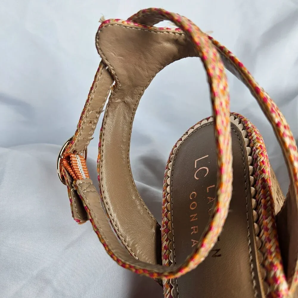 LC Lauren Conrad Pink & Orange Woven Wedge sandals size‎ 9.5